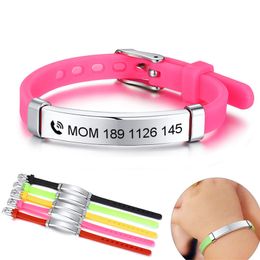 Vcustomize kids baby id bracelets soft silicone stainless steel rudder girls boys Personalised emergency phone name