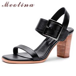 Meotina Women Shoes Summer Sandals Natural Cow Leather Buckle Thick Heels Shoes Open Toe Super High Heel Ladies Sandals Size 39 210608