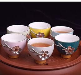 Creative Flower Tea Cup Ceramic Tea Bowl blue yellow white pin Colour