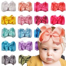 15*10 CM Fashion Handmade Grosgrain Ribbon Bowknot Elastic Headband Solid Color Bows Wide Nylon Hairband Kids Hair Accessories