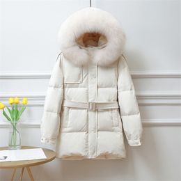 Fur Collar 90% White Duck Down Coat Hooded Casual Female Warm Thick Long Snow Jackets Parkas Outwears 210510