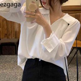 Ezgaga French Style Elegant Women Shirts Chic Spring New Fashion Solid Loose Long Sleeve Female Blouse All-Match Casual 210430