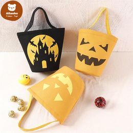 US STOCK Halloween Canvas Bucket Bags Cartoon Pumpkin Vampire Ghost Witch Kids Handbags Candy Gift Bags 591y