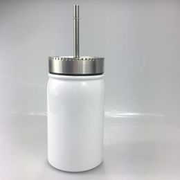 10pcs White Sublimation Mason Mugs Jar Double Wal jars tumbler with lid straw 17oz