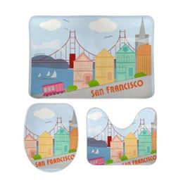 Bath Mats San Francisco 3pcs Bathroom Set Carpet Toilet Seat Cover Floor Mat Practical Decor Sf Painted L