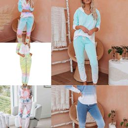 2020 Spring Patchwork Color Print Elegant Women Tracksuit Set Long Sleeve Top and Long Pants Keep Warm Casual Pajamas Set X0428