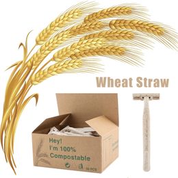 50/100 Pieces Eco Friendly Manual Razor Wheat Straw Disposable Razor Biodegradable Material Two Layer Blade Shaving Razor 220301