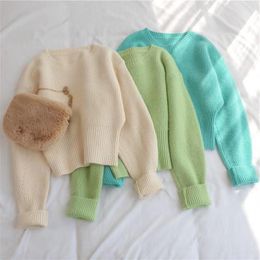 autumn winter knitted cropped sweater pullovers casual oversized vintage short sweater jumper 210415