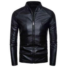 Men's Jackets Spring Autumn Fashion Motorcycle Faux Leather Coat Men's Stand Collar Jacket