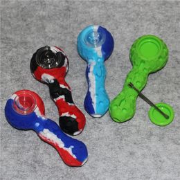 Creative Hand Pipe unbreakable silicone smoking spoon pipes with removable glass bowl for wax dry herb small bong Dab Rig