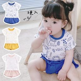 2021 INS baby kids climbing Set Lion Print T shirt +Solid Colour Short 100% cotton Summer Girl Infant Clothes 0-2T 2 Colours