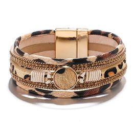 Leopard Wrap Bracelets For Women Multilayer Wide Animal Cheetah Print Wristband With Magnetic Buckle Jewelry Charm