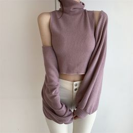Comelsexy Turtleneck Pullovers Vest Knitted Sweaters Retro Loose Female Jumper Femme Tops Clothe With Bat Sleeve Shawl 210515