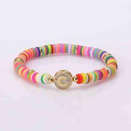 -Handmade Fancy Polymer Clay Natürliche Perle Rainbow-Kette Hawaiianische Armreif-Armbänder Elastisches Armband für Frauen und Mädchen