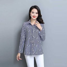 Women Spring Summer Style Blouses Shirts Lady Casual Three Quarter Sleeve Striped Printed Blusas Tops DF2814 210609