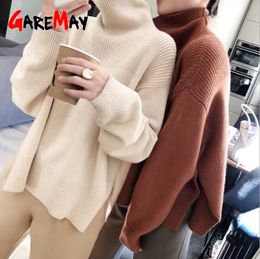 White Beige Women's Turtleneck Sweater Winter Oversize Warm Female Autumn Basic Knitted Loose s For Women 210428