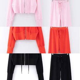 Spring Autumn Cotton Sexy Womens Tracksuit Solid Zipper Crop Tops+Long Pants Two Piece Sets Outfit Sportsuit Costume X0428