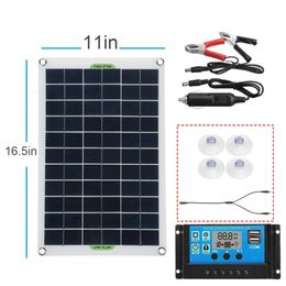 100W Protable- Solar Panel Kit Dual DC USB Charger Single Crystal Semi-flexible Powerw/ None/10A/30A/60A/100A Controller - without -controller