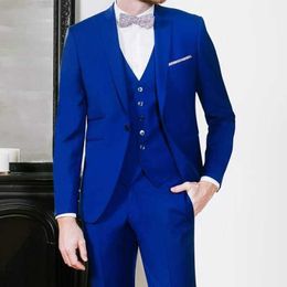 3 Piece Royal Blue Men Suits Slim fit Wedding Tuxedo with Notched Lapel Male Fashion Clothes Groom Suit Set Jacket Vest Pants X0909