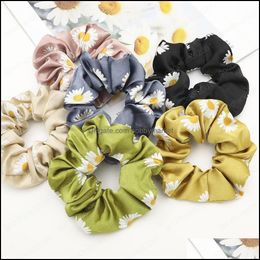 Hair Rubber Bands Jewellery Daisy Satin Scrunchies Women Floral Scrunchie Elastic Girls Ties Ponytail Holder Aessories Drop Delivery 2021 K3C9
