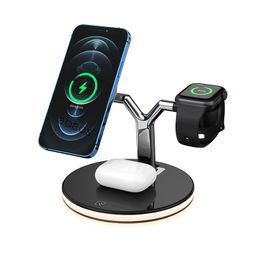 2021 newest 15W Fast Magnetic Wireless Charger 3 in 1 Magsafe with intelligent LED lamp for iPhone 12 pro Max Smartphone Watch Airpods pro