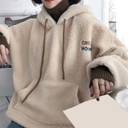 Women Hoodies Lamb Wool Fake Two-piece Hooded Sweatshirts Knitted Halter Tops Coats Ladies Winter Autumn Warm Pullovers 210930
