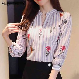 Spring Summer Chiffon Shirt Blouse Women Long Sleeve Floral V-Neck Blouses Casual Office Female Shirts Tops Blusas Z0001 210512