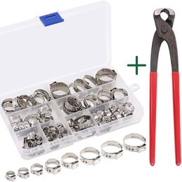 80pcs single ear stepless hose clamp 5.8-23.5mm + pliers combination set 304 stainless steel ring for sealing