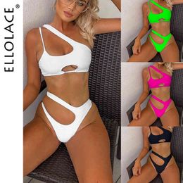 Elace Sexy Neon Bikini Swimsuit Women Hollow Out Push Up Bikini Set Female Swimwear Monokini Bathing Suit Summer Beach Wear X0522
