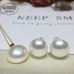 Chains Nature White Sounth Sea Pearl Coin MABE 18k Pendant/EARRINGS 13-14mm Wholesale Beads FPPJ1