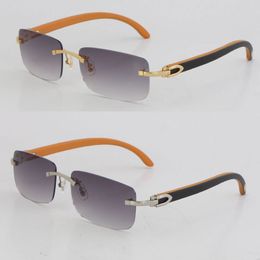 Rimless Wood with C Decoration Vintage Sunglasses Colour Wooden Adumbral UV400 Lens Online Summer Holiday Protected Square Sun glasses for Men or Woman Size: 56-18-140