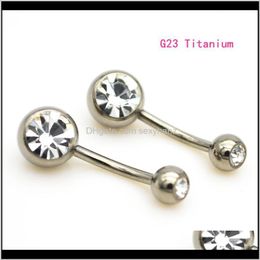 & Bell Button Drop Delivery 2021 G23 Titanium Belly Bar Navel Rings Curved 14G Crystal Double Clear Stone Gem Fashion Body Piercing Jewellery V