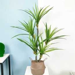 88/55cm Tropical Palm Tree Large Artificial Plants Fake Dracaena Potted Plastic Palm Leafs Green Air Plant For Home Garden Decor 211104