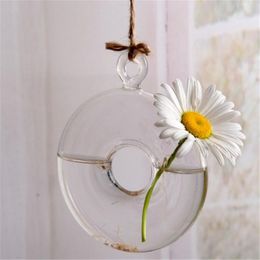 circle vase UK - Vases 10cm Modern Circle Round 2pcs Crystal Glass Wall Hang Flower Vase Wedding Home Decoration Clear