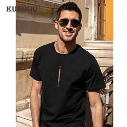 KUEGOU 100% Cotton Clothing Men T-shirt Short Sleeve High Quality Top Summer Tshirt Letter Print o-neck Plus Size ZT-90053 210524