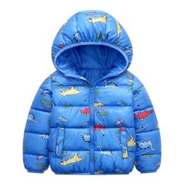 2021 New Winter Baby Kid Jackets Dinosaur Thicken Down Cotton Boys Jackets Toddler Girls Coats Children Hooded Outerwear 2 4 6 Y H0909