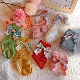 Bows Baby Socks Flower Printed Kids Girl Short Socks Anti Slip Spring Autumn Infant Toddler Floor Sock