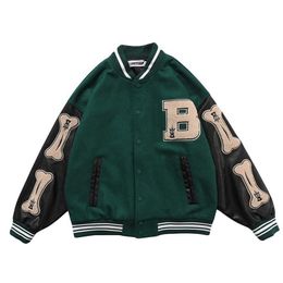 Hip Hop Furry Bone Patchwork Color Block Jackets Mens Harajuku Streetwear Bomber Jacket Men Baseball Coats Unisex 210922