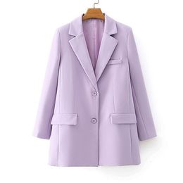Women Violet Blazer Jacket Casual Work Suit Coat Office Lady Fashion Pockets Long Sleeve Blazers Female 211122