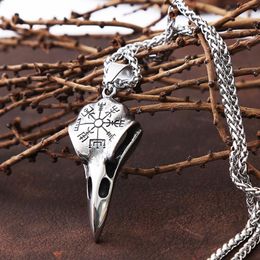 Pendant Necklaces Vintage Odin Crow Skull Necklace For Men's Chain Punk Viking Stainless Steel Compass Fashion Jewellery