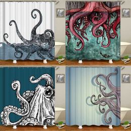Octopus Seas Shower Curtains Bath Curtain 180*180cm Waterproof Bathroom Home Decor Washable Fabric Bathroom Screen With 12 Hooks 211116