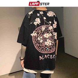 LAPPSTER Men Oversized Hip Hop Casual T Shirt Cotton 2020 Summer Mens Harajuku Black T-Shirt Male Loose Cherry Tops Tees 5XL Y0322