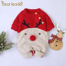Bear Leader born Christmas Cartoon Rompers Fashion Baby Girls Boys Lovely Bodysuits Infant Knitted Outfits Clothing 6-24M 210708