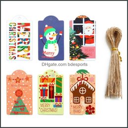 Christmas Decorations Festive & Party Supplies Home Garden 48Pcs Merry Kraft Paper Tags Diy Handmade Gift Wrap Labels Greeting Santa Claus H