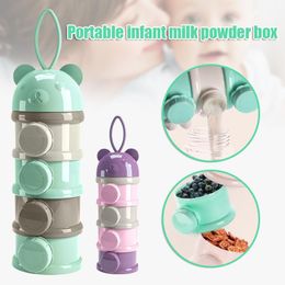 baby powder box UK - Storage Bottles & Jars Portable 4 Layer Milk Powder Box Cartoon Bear Baby Feeding Formula Dispenser Multipurpose Food Stock 2022
