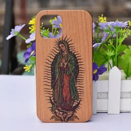 Custom Virgin Mary Cherry Wooden Colour Cases For Iphone 13 pro max 12 mini 11 Wood Phone Cover Shell