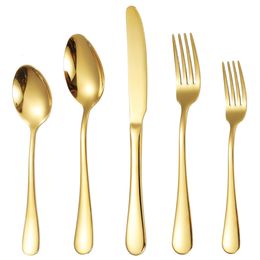 Goldfarbenes Edelstahl-Geschirr-Set, Steakmesser, Gabel, Löffel, Teelöffel, Besteck-Sets