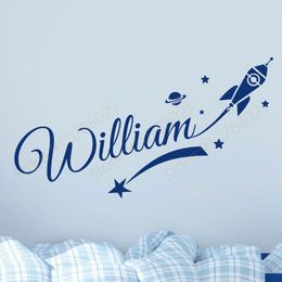 Wall Stickers Personalized Boys Name Rocket Decals Home Decor Kids Room Children's Bedroom Nursery Space Star Planet Sticker S323