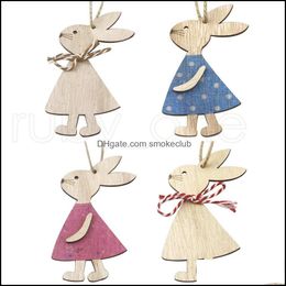Favor Event Festive Supplies Home & Gardeneaster Decorations Pendant Diy Carved Rabbit Hanging Pendants Ornaments Creative Wooden Craft Part