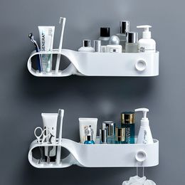 Wall-Mounted Storage Rack Shampoo Cosmetic Towel Holder Toothbrush Rack Bathroom Shelf Toilet Household Bathroom Accessories 210331